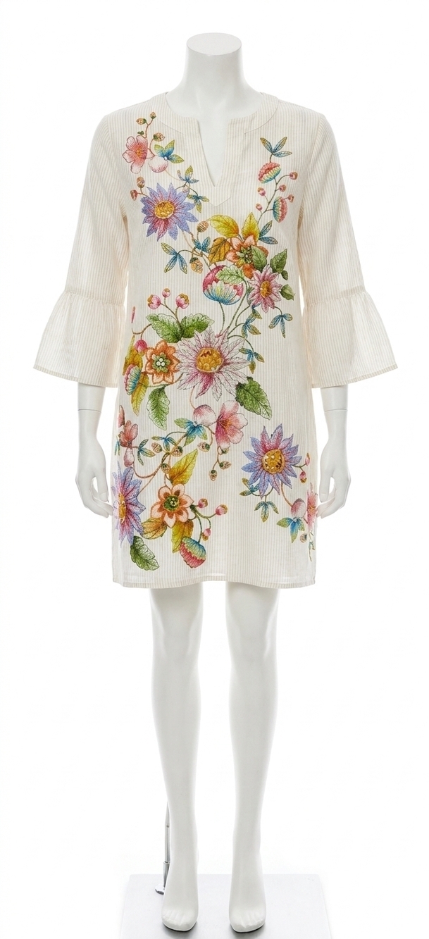 NEW JOHNNY WAS ruffle sleeve dress in white stripe